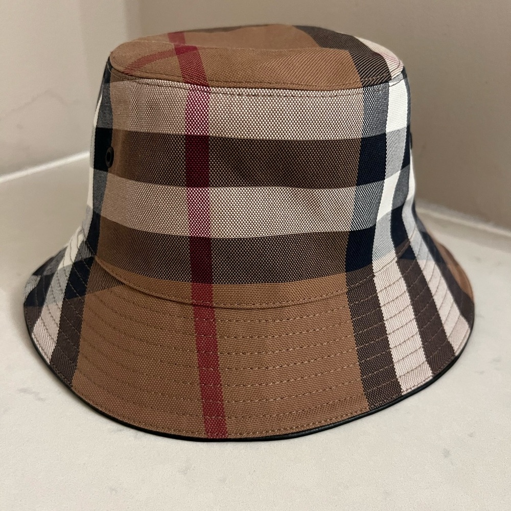 Burberry Checkered Bucket Hat - Brown, Red, Black, White
